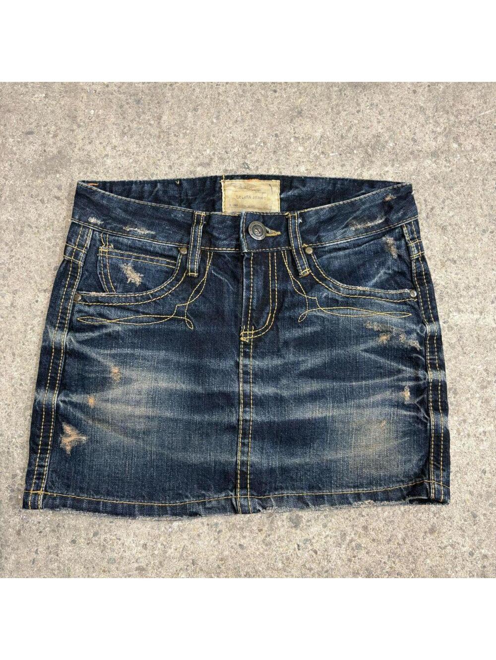 Vintage Y2K Denim Micro Mini Skirt Low Rise Lolita Concert Club Jeans